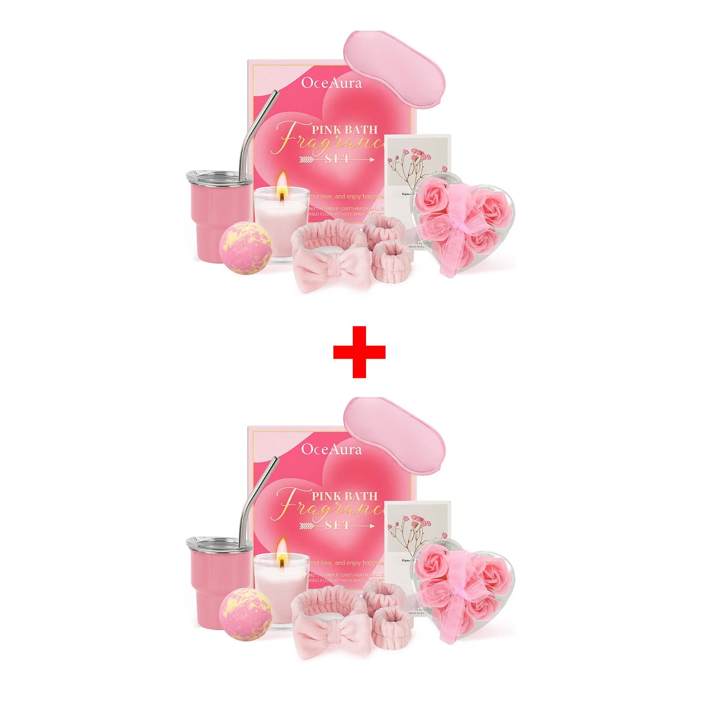 9 Piece Pink Bath Fragrance Set Contains Bath Bombs Hair Band Cup Scented Candle Etc Clean Body Relaxing Bath Kit for Woman Gift
