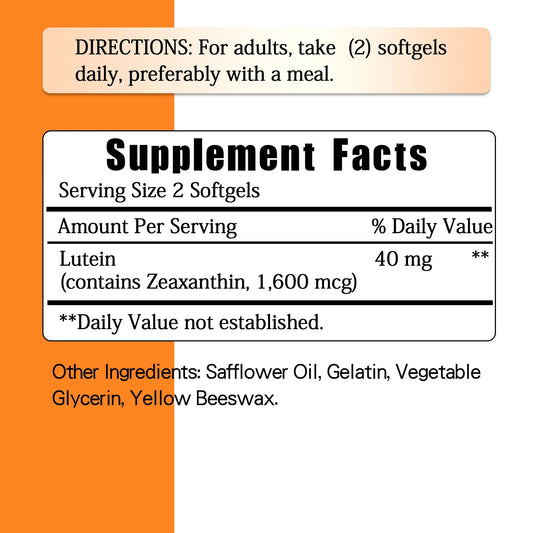 Lutein 40mg - with Zeaxanthin - Supports Healthy Vision, Blue Light Protection, Relieves Eye Fatigue and Dryness - 120 Capsules