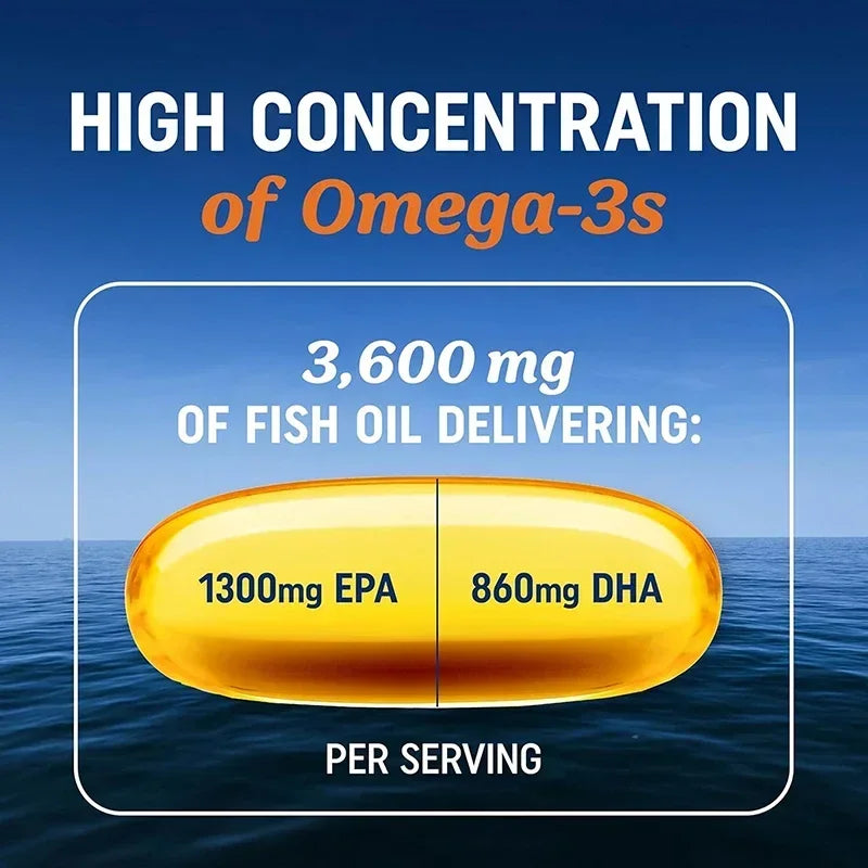 Omega 3 Fish Oil Supplement Omega-3, EPA and DHA, Relieve Brain and Joint Fatigue, Support Bone and Heart Health - 120 Capsules