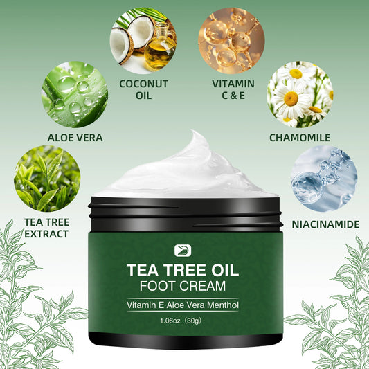 Tea Tree Foot Cream - Alcohol-Free & Hypoallergenic, Softens Rough Cracked Feet, Deep Moisture for All Skin Tones