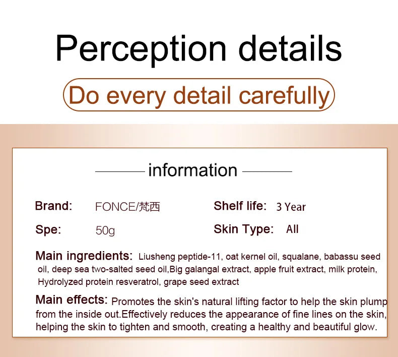 Fonce Korea Anti Aging Wrinkle Remover Face Cream Dry Skin Hydrating Facial Lifting Firming Day Night Cream Peptide Serum 50g