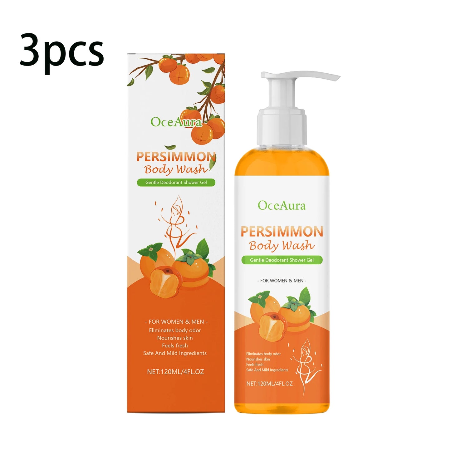 OCEAURA Persimmon Deodorizing Shower Gel Odor Remover Sweat Stains Body Cleaning Lasting Fragrance Smoothing Nourish Body Wash