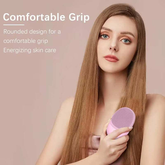 Light grey silicone sonic facial cleanser brush with compact design for deep skin cleansing