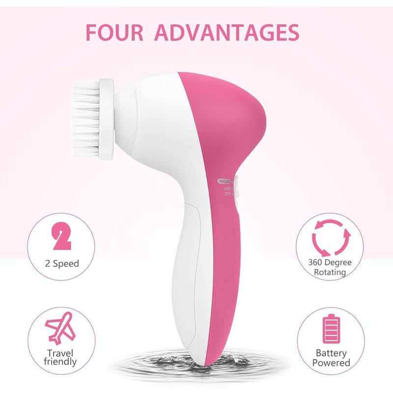 5-in-1 Cleansing Brush with 7 interchangeable heads for deep facial cleansing and skincare