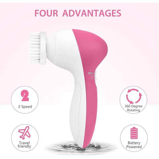 5-in-1 Cleansing Brush with 7 interchangeable heads for deep facial cleansing and skincare