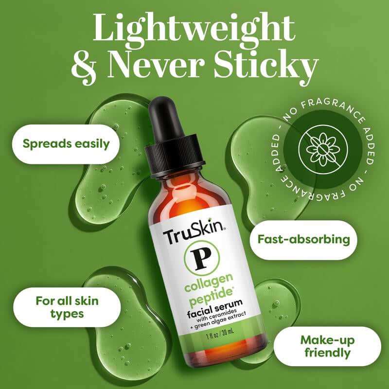 TruSkin Collagen Peptide Serum with ceramides and green algae for firming, hydrating, and anti-aging skincare
