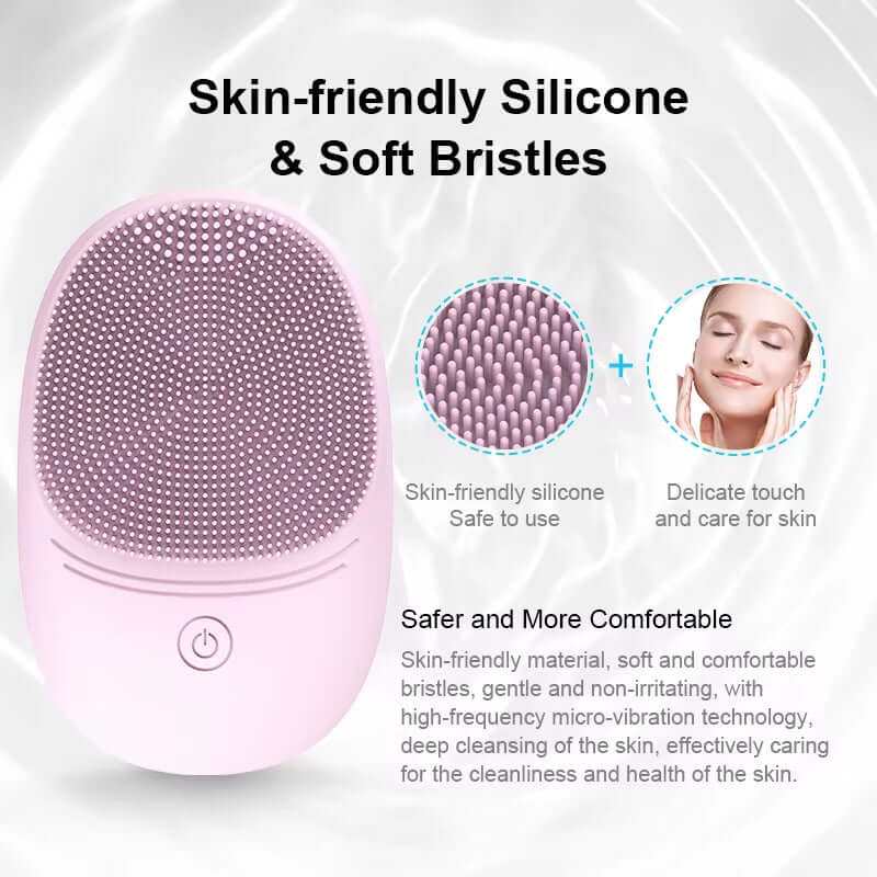 Light grey silicone sonic facial cleanser brush with compact design for deep skin cleansing