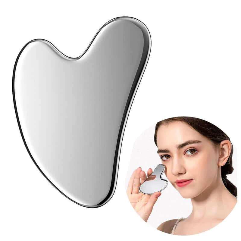Stainless steel heart shaped gua sha board skincare tool for facial massage and skin vitality