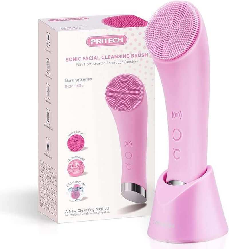 PRITECH Sonic Cleansing Brush with vibration deep cleaning and heated metal end for facial skincare