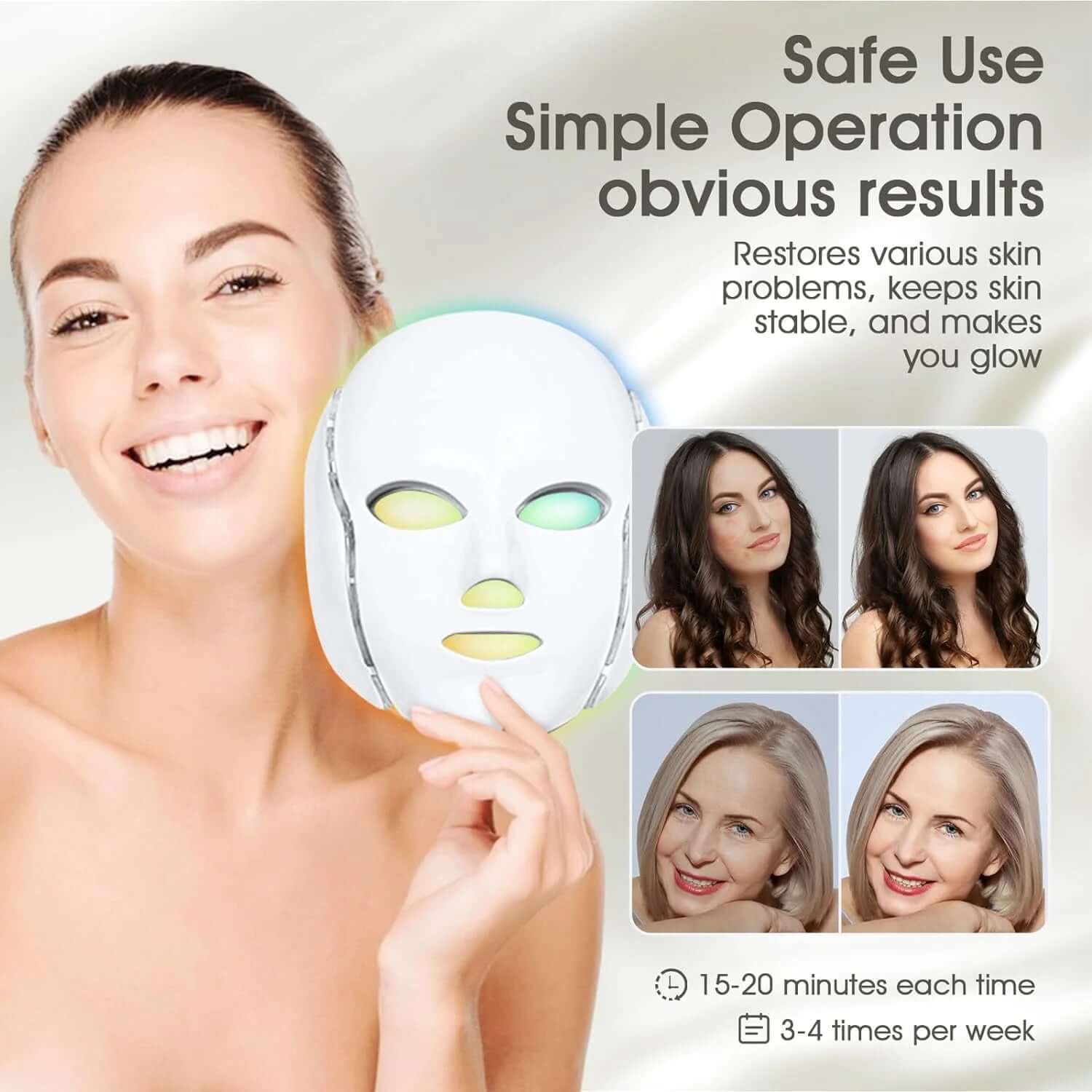 GlowPro LED Therapy Mask with remote control and seven light colors for skincare treatment