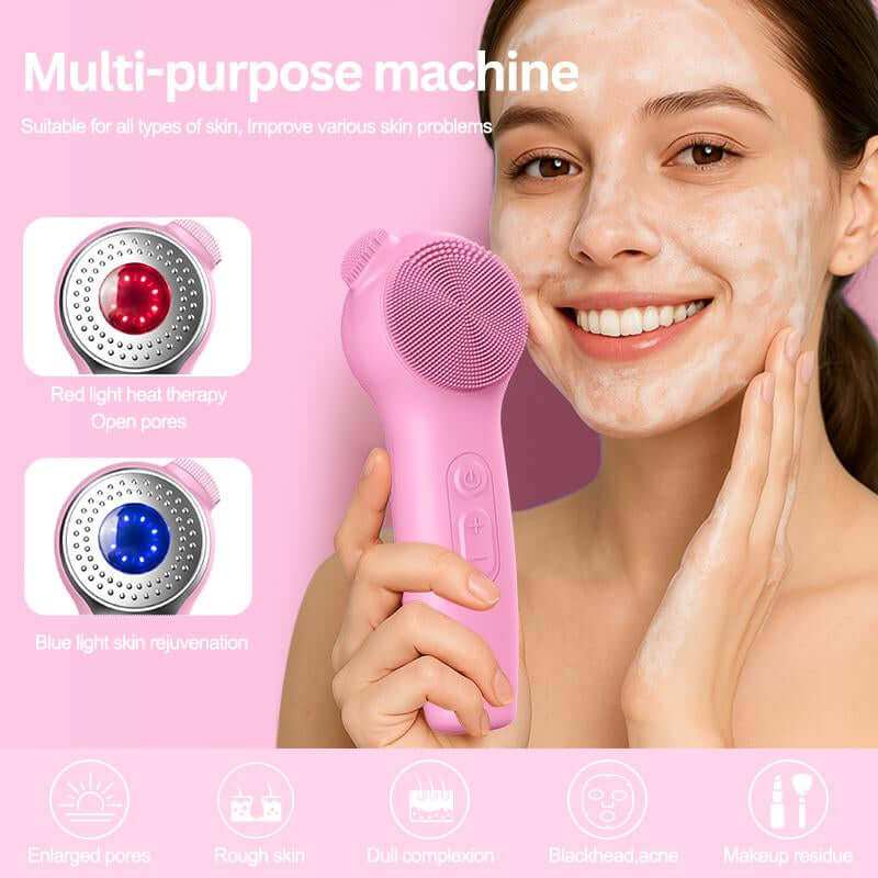 Electric premium silicone facial cleansing brush with multi-speed settings and LED light therapy for deep skin cleansing and rejuvenation