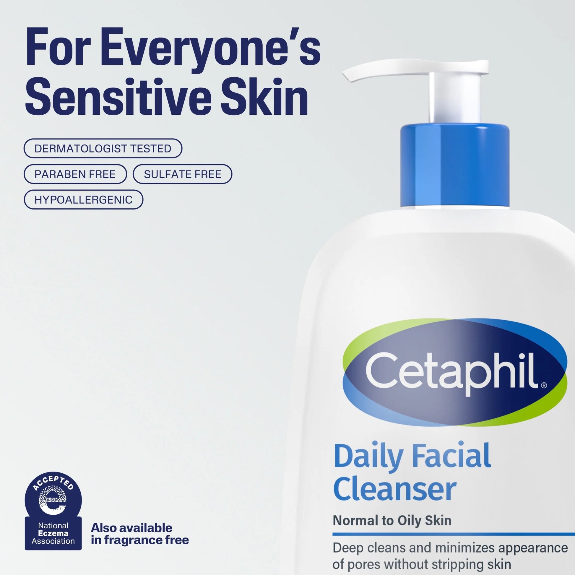 Cetaphil Daily Facial Cleanser for sensitive, combination to oily skin, 16 oz bottle