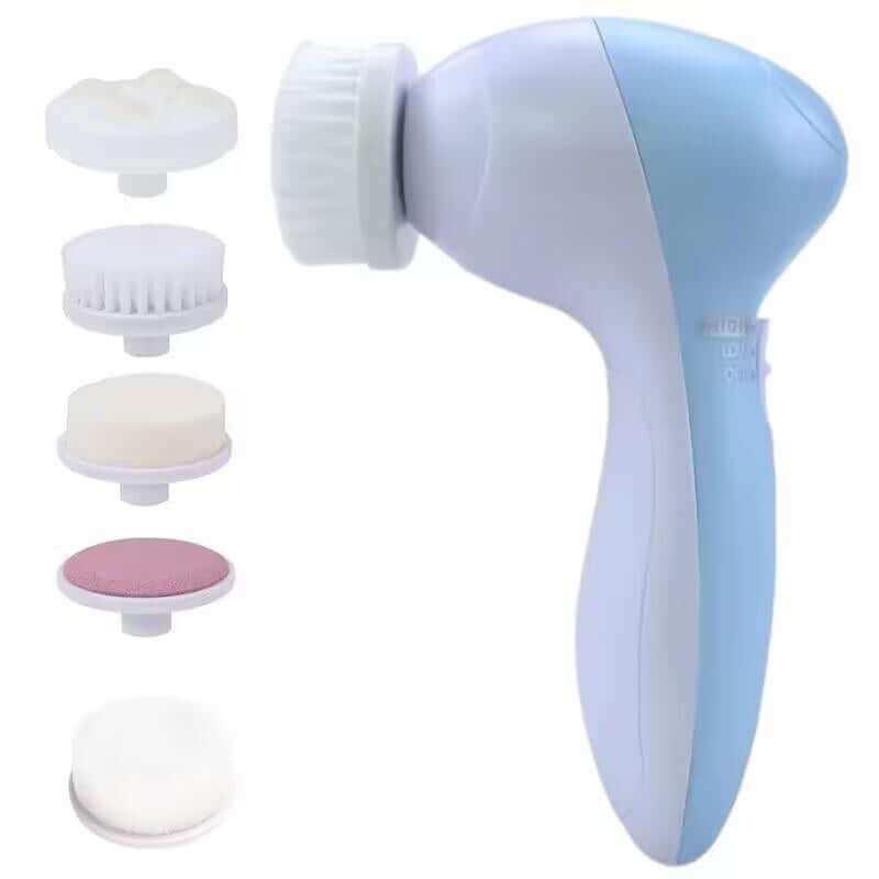 5-in-1 facial cleansing brush with seven interchangeable heads for deep skincare and makeup removal
