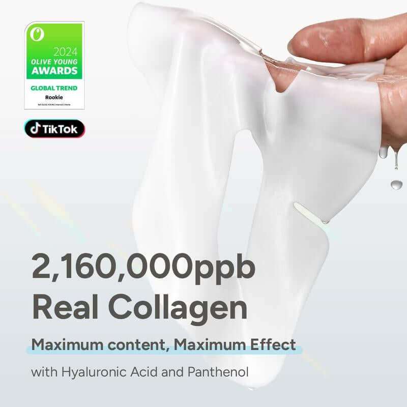 Deep Collagen Hydration Mask jar with hydrogel sheet highlighting panthenol and low molecular collagen ingredients for deep overnight skin hydration