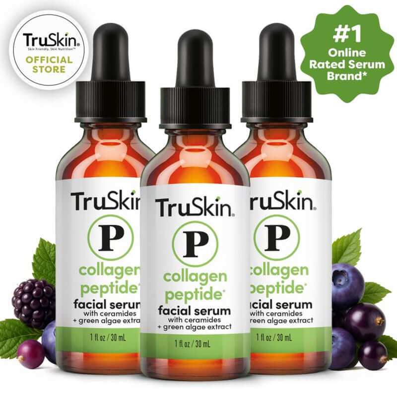 TruSkin Collagen Peptide Serum with ceramides and green algae for firming, hydration, and anti-aging benefits