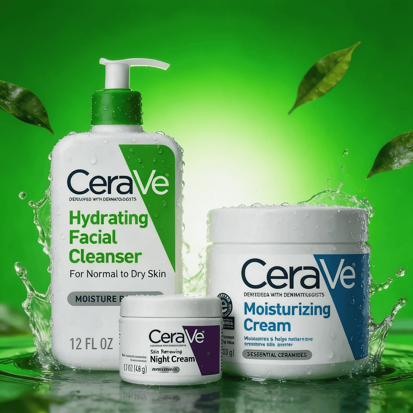 CeraVe Ultimate Hydration Skincare Set featuring Hydrating Facial Cleanser, Night Cream, and Moisturizing Cream for dry to normal skin