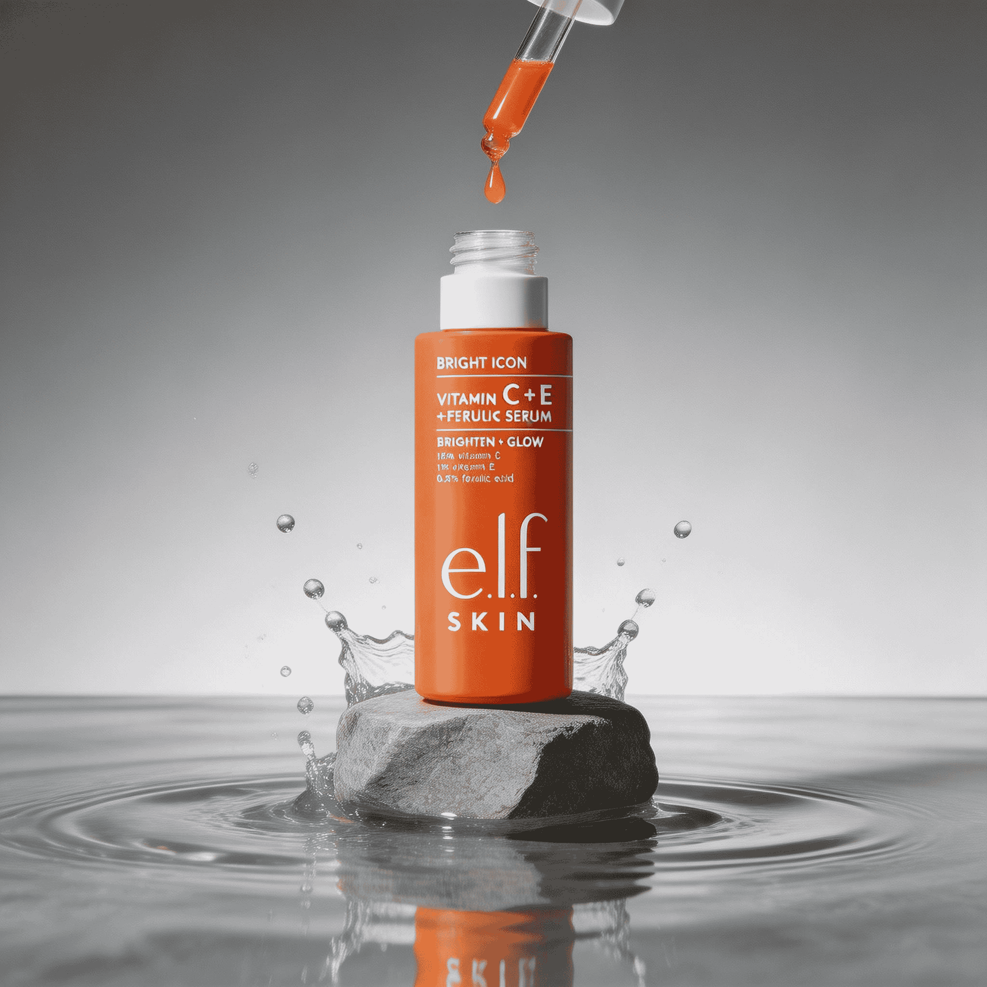 Bright Icon C+E Radiance Serum bottle showcasing vitamin C, E, and ferulic acid for glowing skin.
