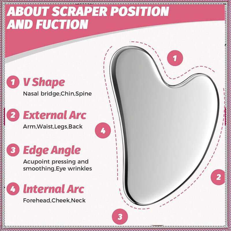 Stainless steel heart shaped gua sha board for face sculpting and skincare massage