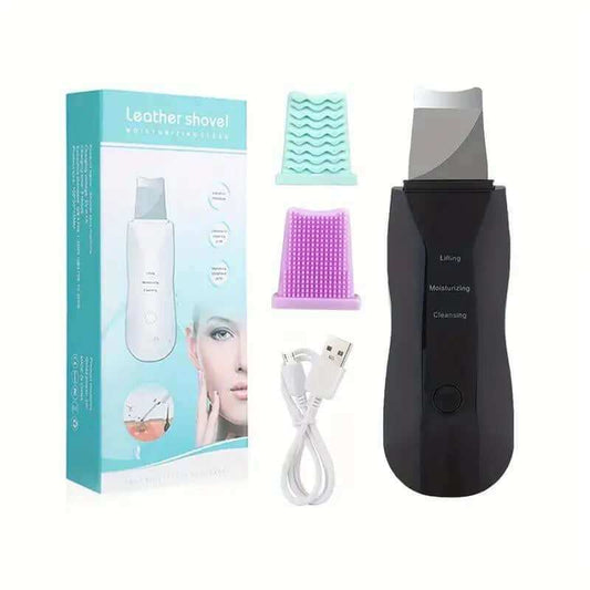 Electric facial cleansing spatula in white for ultrasonic skin care and vibration massage