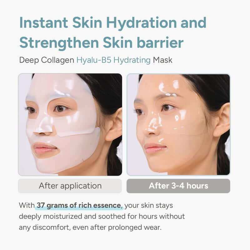Deep Collagen Hydration Mask packaging and hydrogel sheet for overnight skin hydration and elasticity boost
