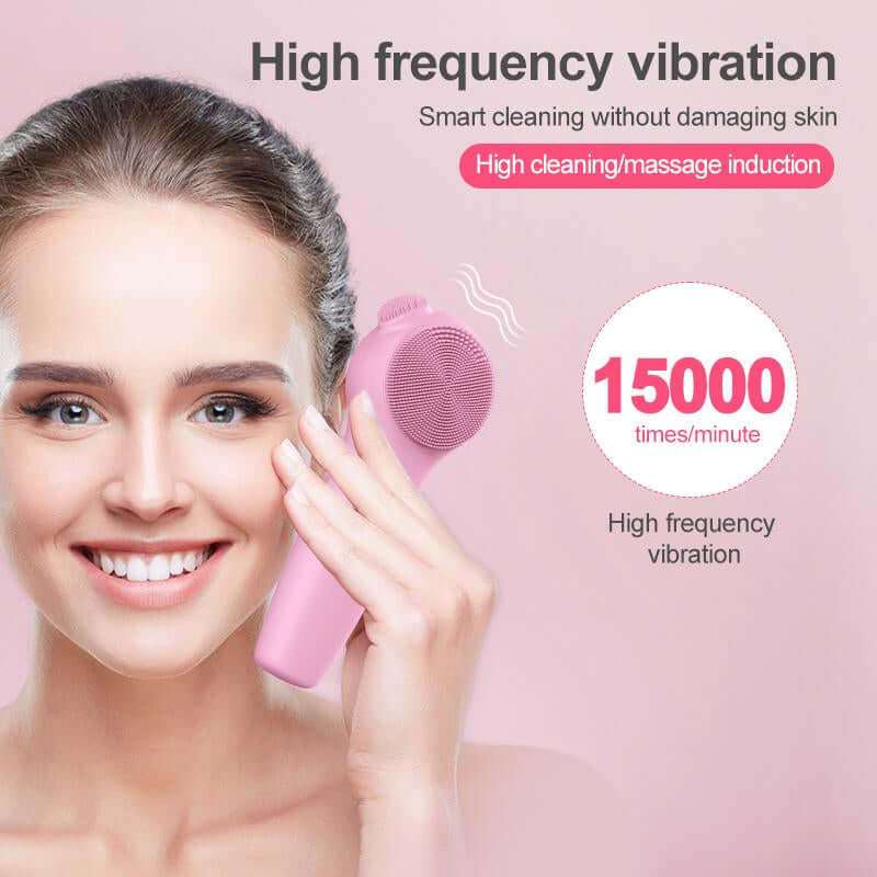 Electric premium silicone facial cleansing brush with red and blue light therapy for deep skin cleansing and massage