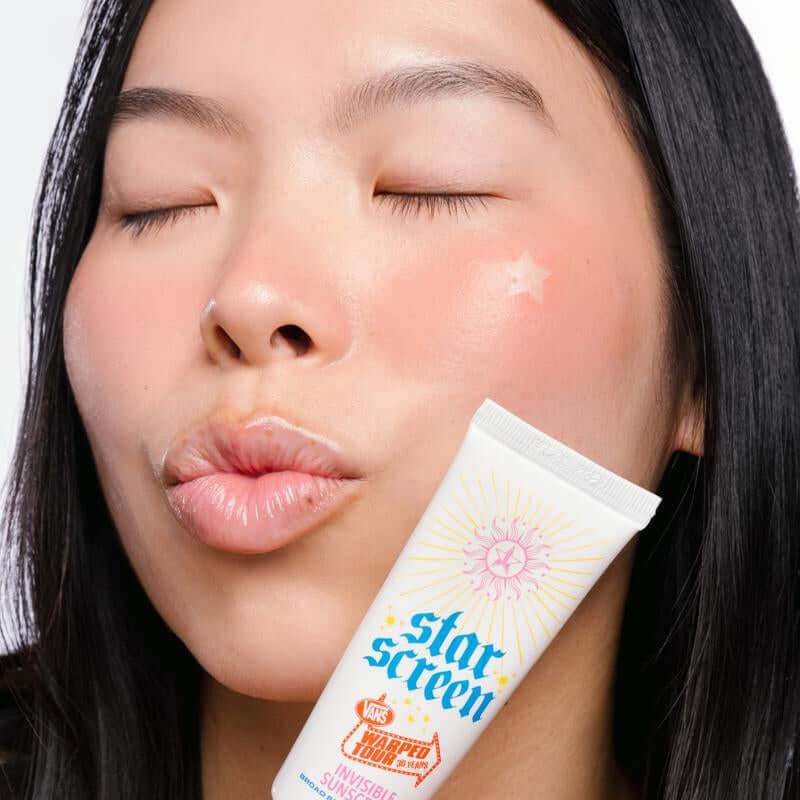 StarScreen Invisible SPF 30 sunscreen bottle with coconut water and lotus extract, broad-spectrum protection, scentless and transparent finish