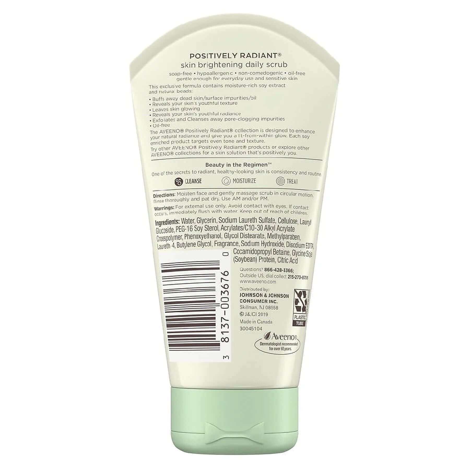 Aveeno Daily Radiance Exfoliating Scrub with soy extract for gentle skin brightening and smooth texture