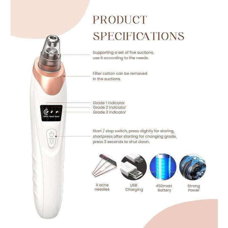 Pro Pore Vacuum Cleaner with LCD screen and multiple suction probes for blackhead removal and deep pore cleansing