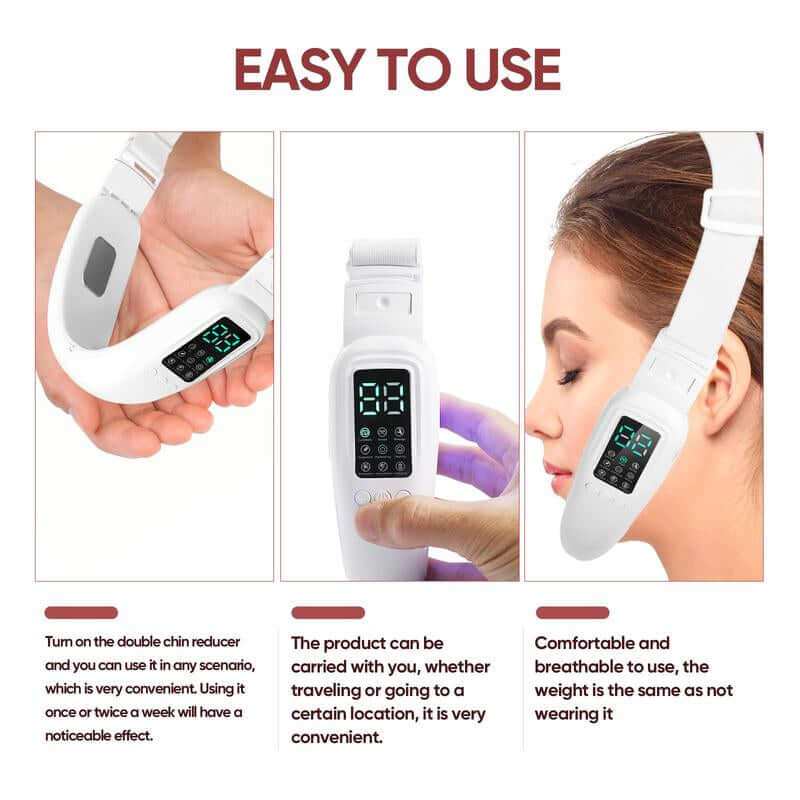 V-Face Sculpting Device with ergonomic design and adjustable strap for double chin and jawline contouring