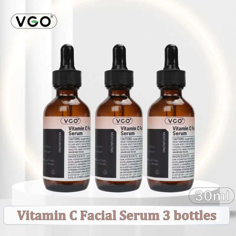 VGO Daily Glow Vitamin C Serum bottle with bright orange liquid on white background