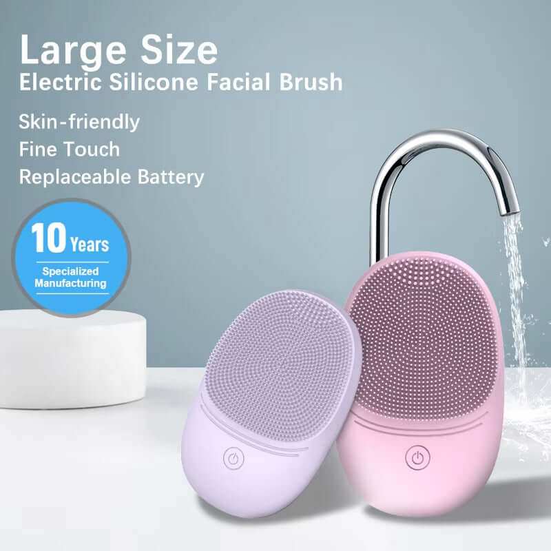 Light grey silicone sonic facial cleanser brush for deep skin cleansing