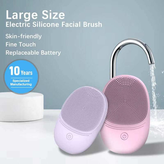 Light grey silicone sonic facial cleanser brush for deep skin cleansing