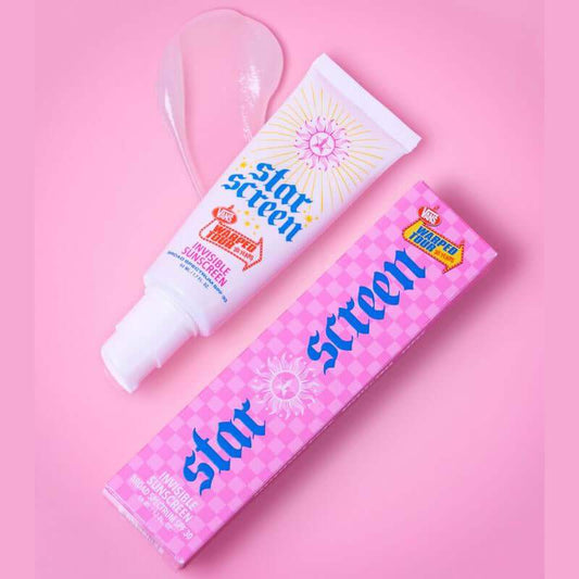 StarScreen Invisible SPF 30 sunscreen bottle with transparent, velvety formula and natural extracts for broad-spectrum sun protection