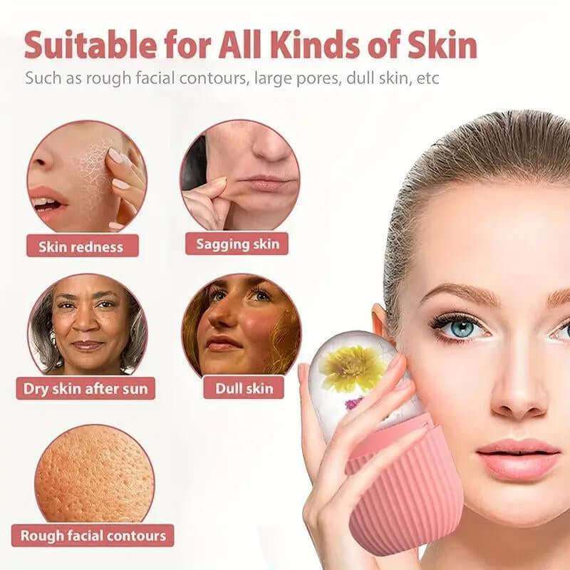 3 in 1 Ice Roller and Gua Sha Set with stainless steel tools and storage bag for facial massage and skincare