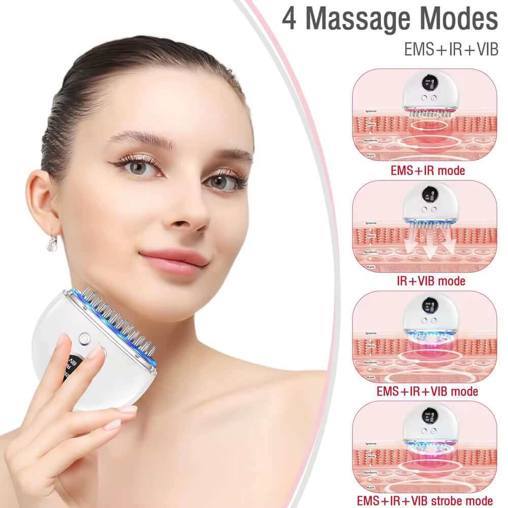 Microcurrent Face Massager electric Gua Sha tool with LED light therapy and adjustable modes for skin rejuvenation