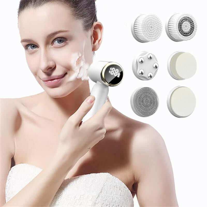 Electric cleansing brush set with interchangeable heads for deep facial cleansing and exfoliation