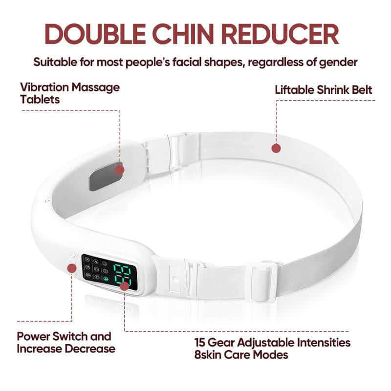 V-Face Sculpting Device ergonomic electric double chin and jawline massager with adjustable straps and multiple modes
