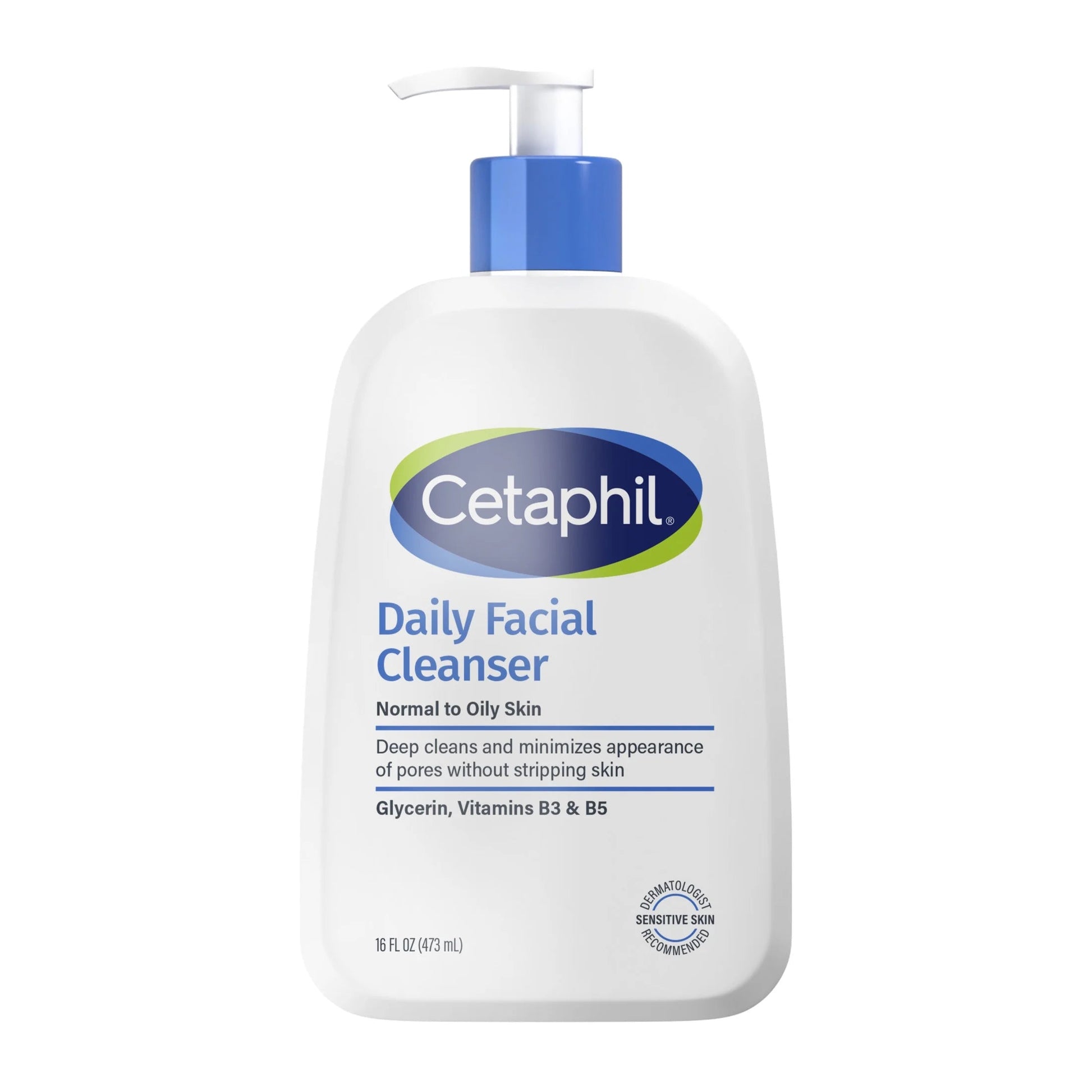 Cetaphil Daily Facial Cleanser 16 oz for sensitive, combination to oily skin, deep cleans and soothes skin