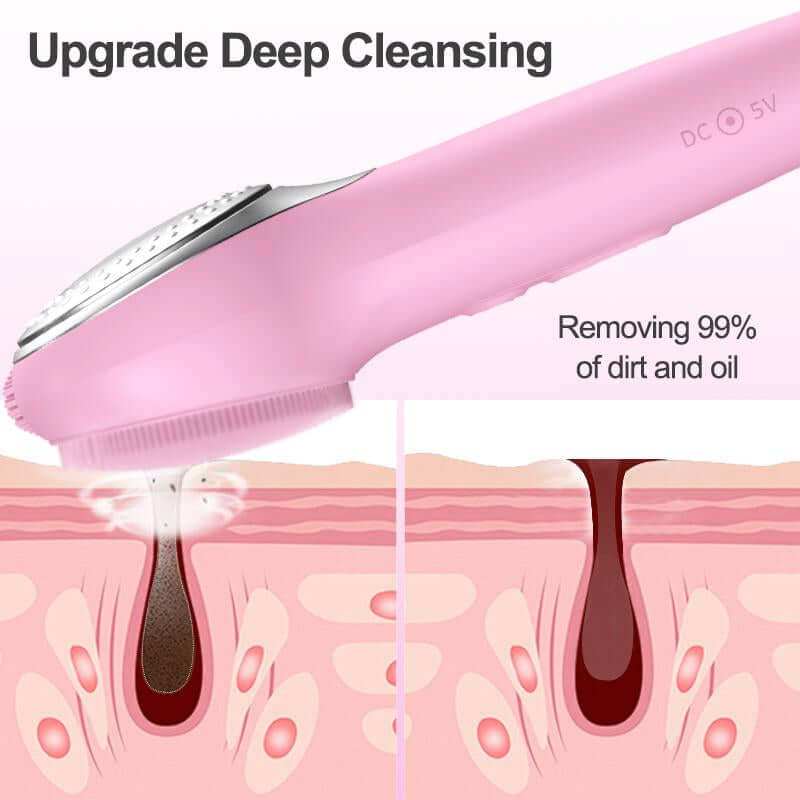 Premium silicone facial cleansing brush with red and blue light therapy and waterproof design