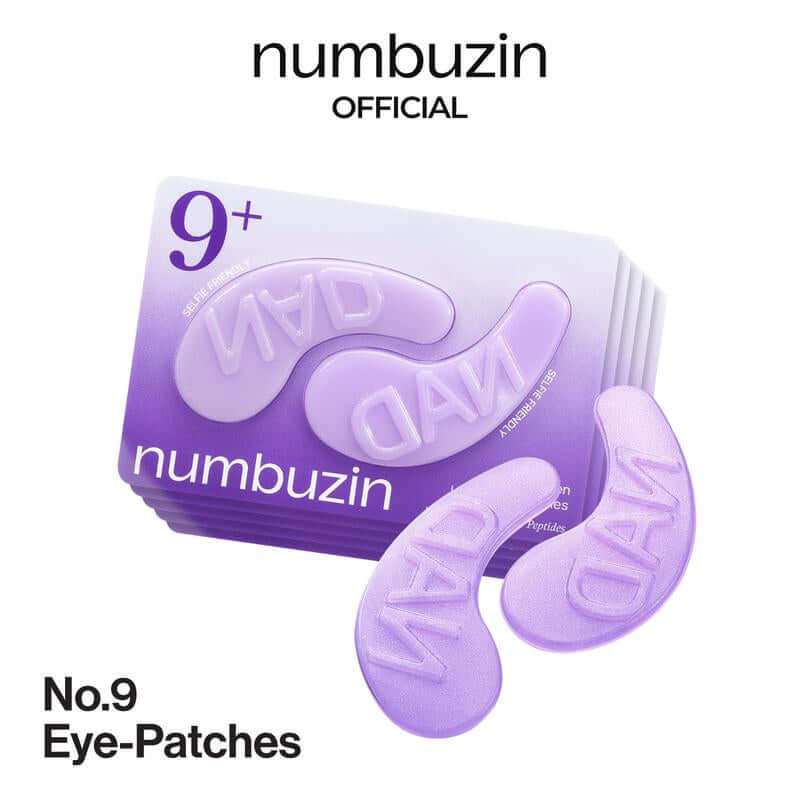 Purple glitter NAD+ brightening eye patches for under-eye firming, depuffing, and dark circle reduction.