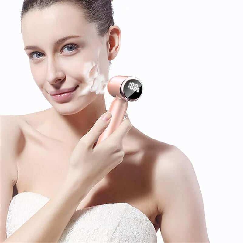 Electric facial cleansing brush set with six interchangeable gentle exfoliating heads and speed control for deep skin cleansing and massage