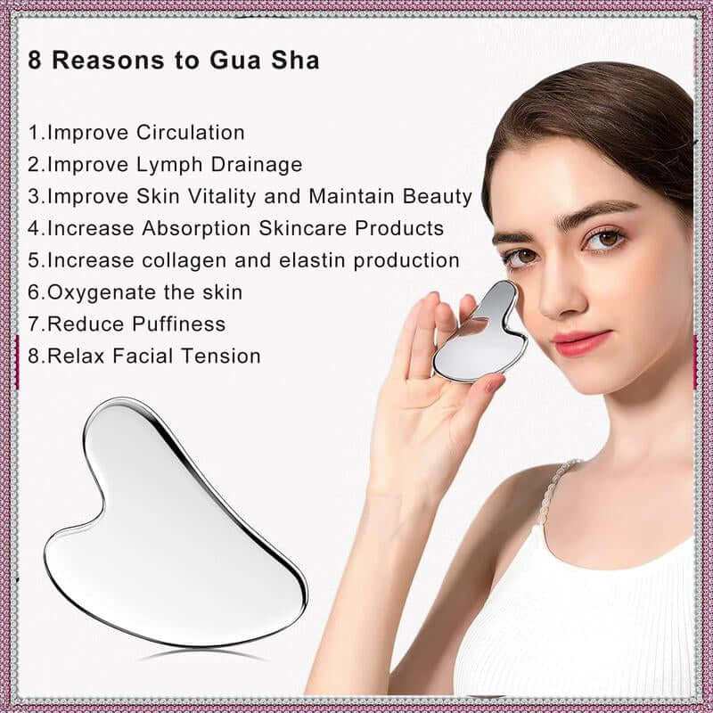 Stainless steel heart shaped gua sha board skincare tool for face sculpting and massage