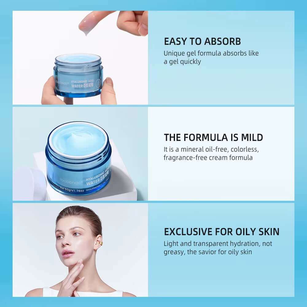 Hyaluronic Water Gel moisturizer for dry skin hydrating facial cream 50g container