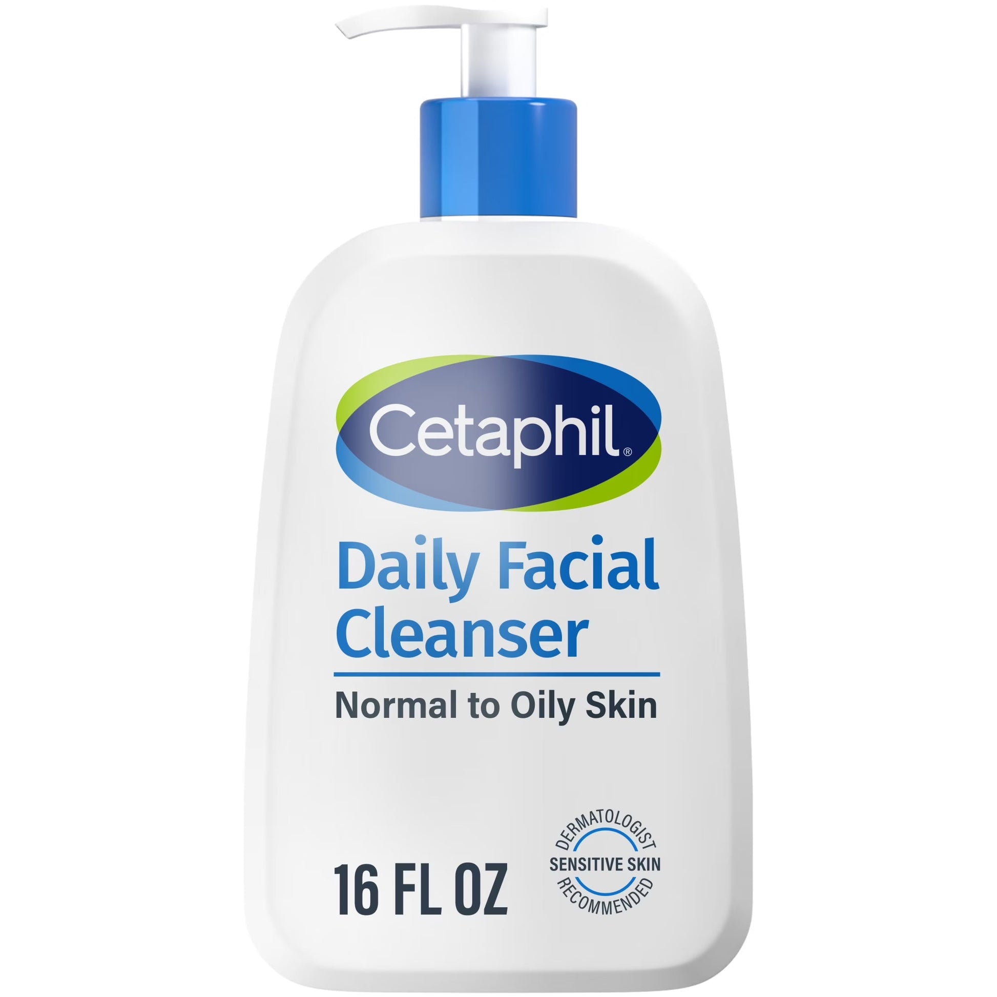 Cetaphil Daily Facial Cleanser bottle for sensitive, combination to oily skin, 16 oz