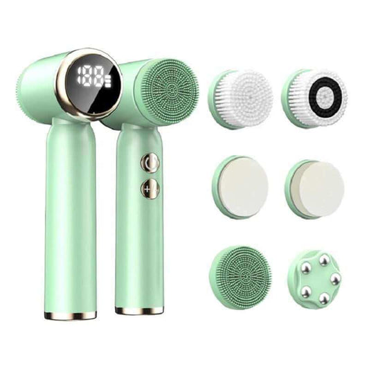Electric Facial Cleansing Brush Set with 6 Interchangeable Heads for Deep Exfoliation and Massage