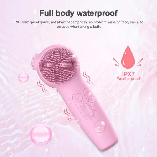 Premium silicone facial cleansing brush with red and blue light therapy for deep skin cleansing and massage