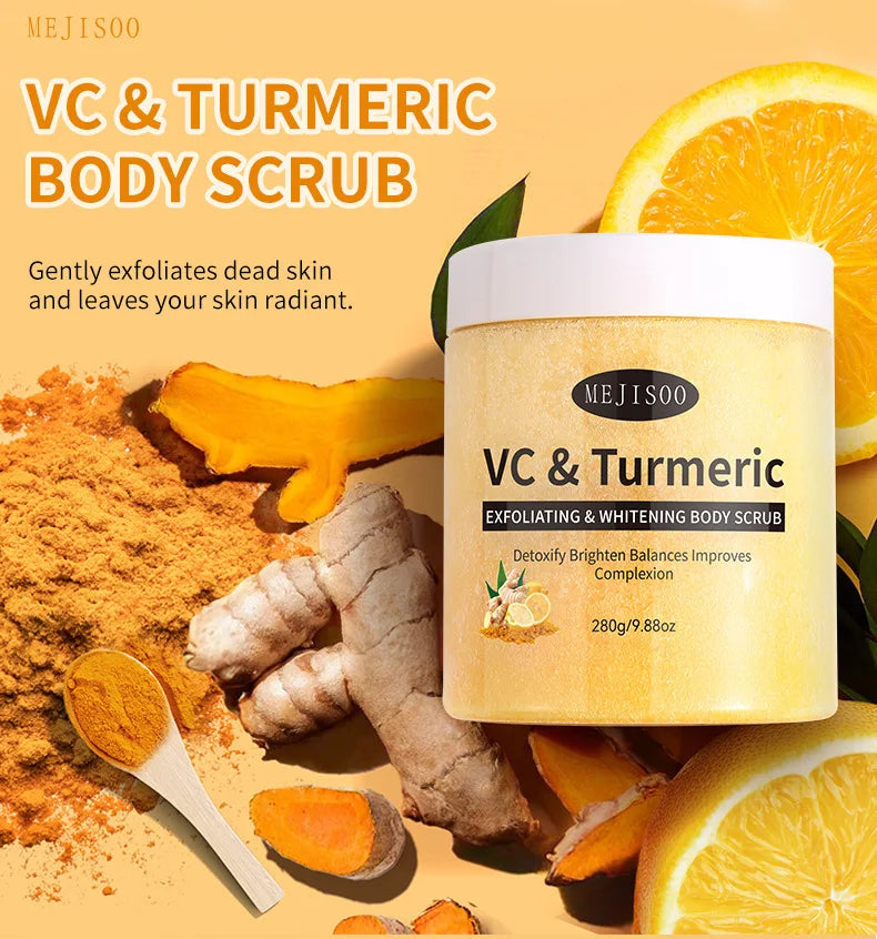 VC & Turmeric Exfoliating Body Scrub Whitening Brightening Remove Dead Skin Nourish Smooth Body Cleanser Skin Care