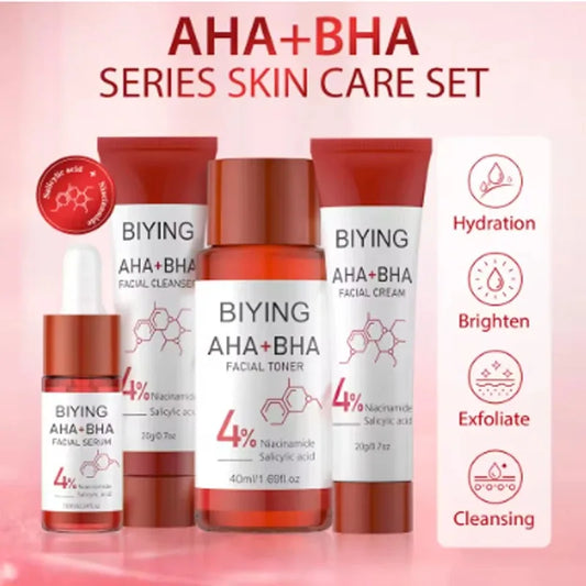 AHA+BHA Series Skin Facial Cleanser Cream Serum Toner Moisturiser Hydrating Toner Serum Cream Foam Facial Skin Care Set