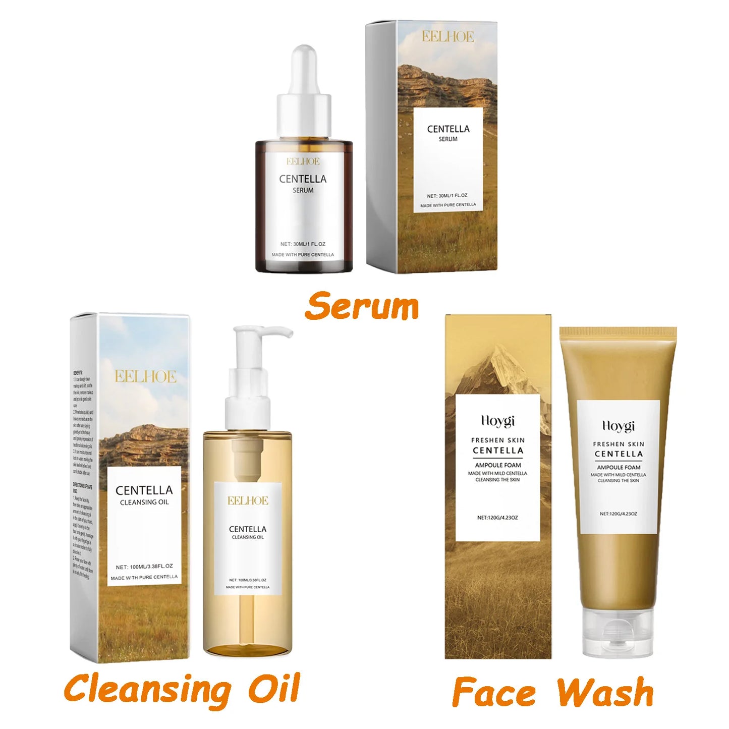 Centella Skin Care Set Centella Serum Face Wash Cleansing Oil Facial Care Set Soothing Refreshing Smooth Glowing Face Essence