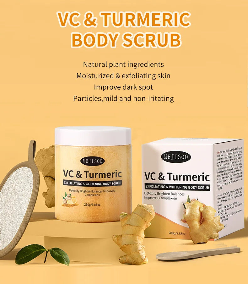 VC & Turmeric Exfoliating Body Scrub Whitening Brightening Remove Dead Skin Nourish Smooth Body Cleanser Skin Care
